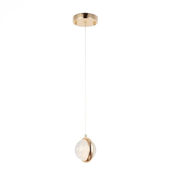 pendente led bubble redondo 3000k 7w bivolt 200x 11cm metal e cristal dourado e transparente skylight sky 3062fg