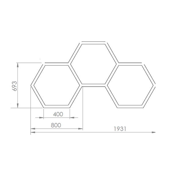 desenho comia de 3 hexagonos de 80cm
