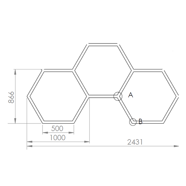 desenho comia de 3 hexagonos de 100cm